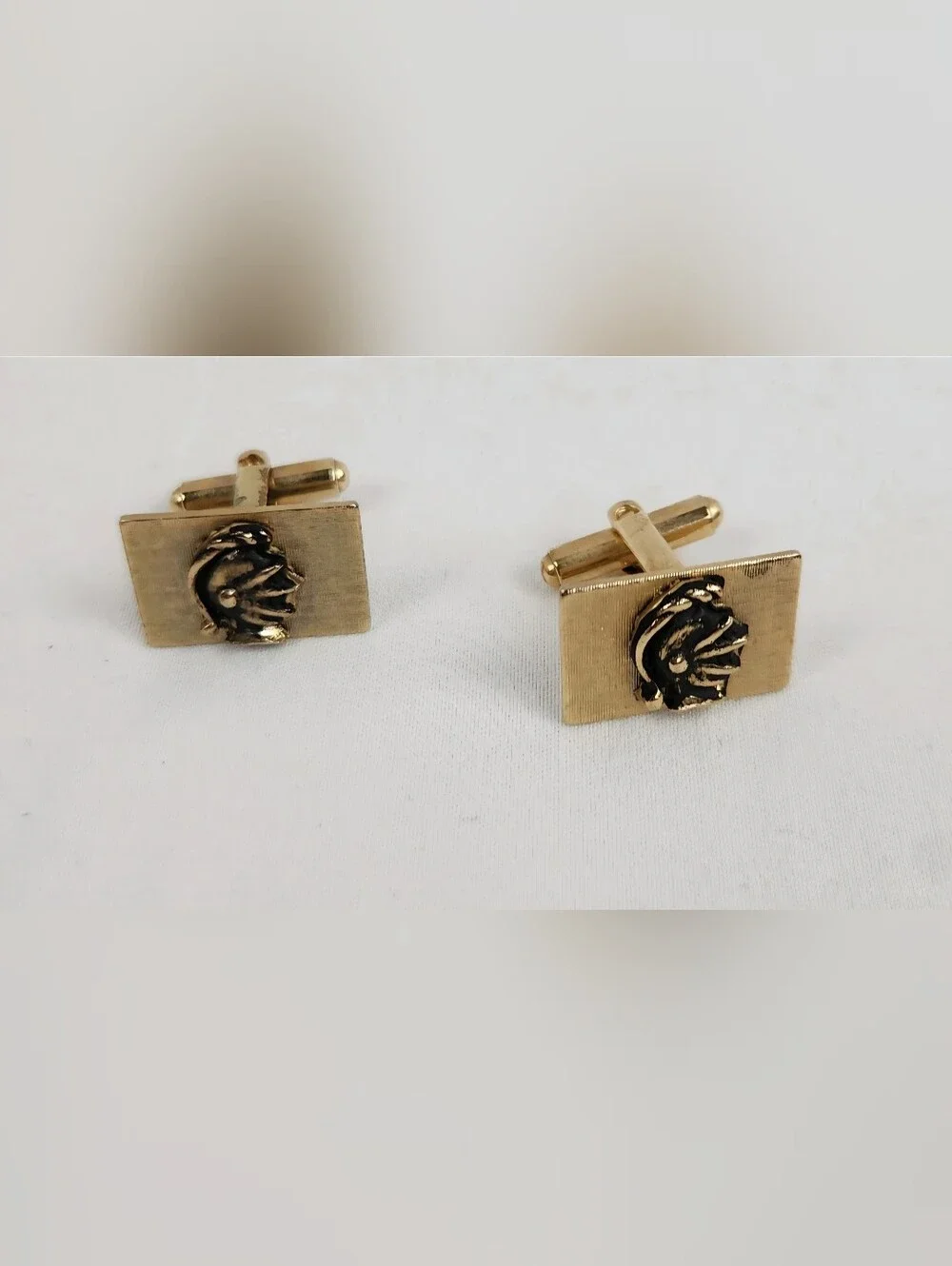 Cufflinks Brass Gold Finish Medieval Knight Trojan Vintage